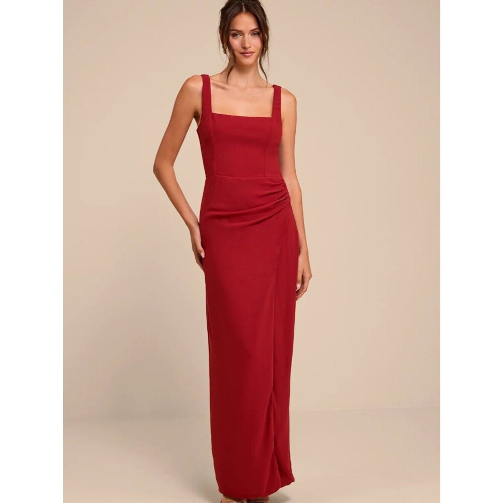 Lulus Glamorous Disposition Rust Ruched Maxi Dress Size Small
